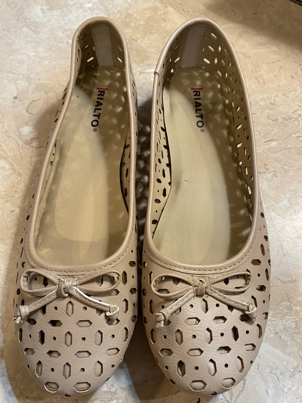 Rialto Nude Laser-Cut Ballet Flats with Bow
